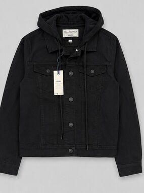 WallFlower Women’s Black Hooded Denim Jacket – Size Large – Brand New with Tags